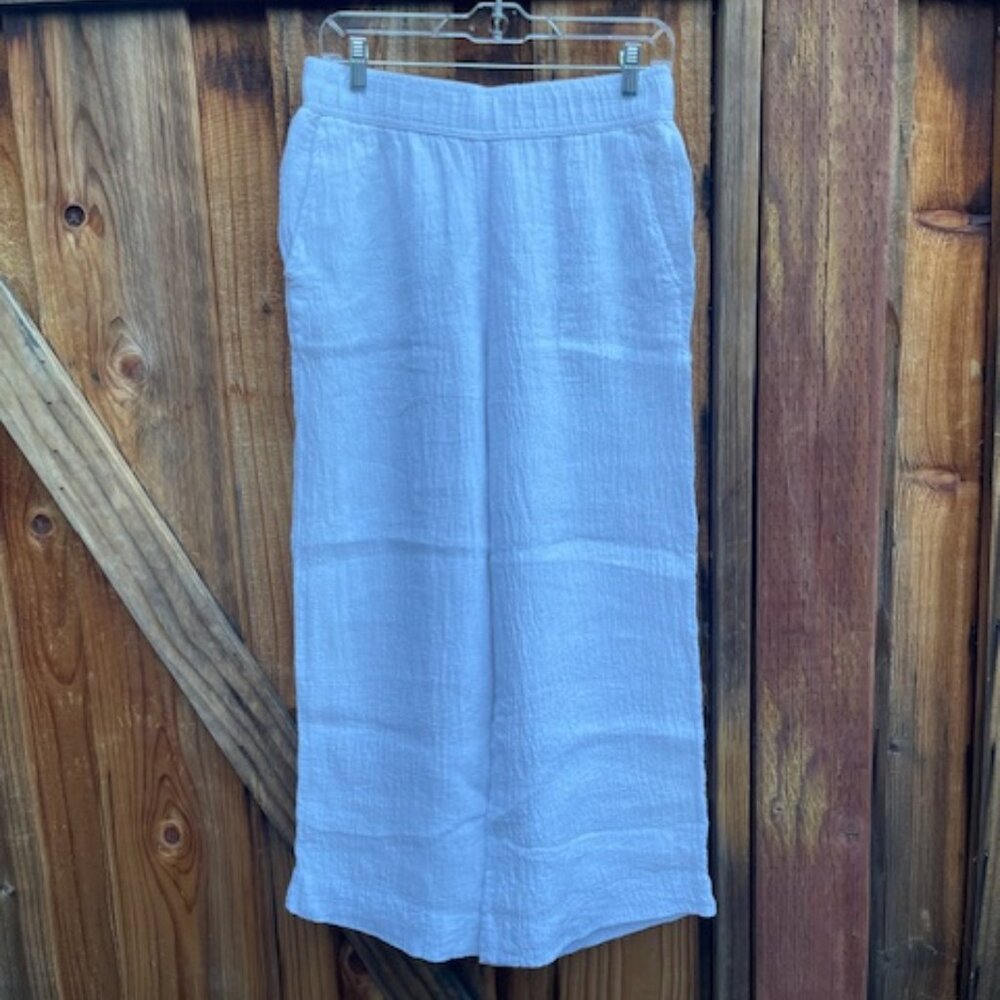 TAHARI TEXTURED LINEN PANTS WHITE M